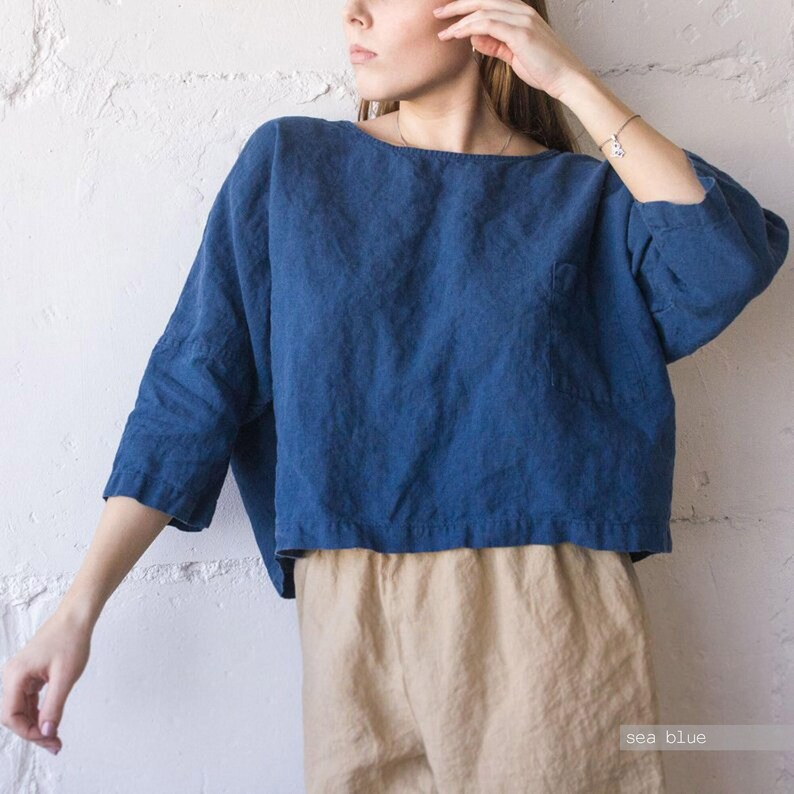 Oversized Linen Top: Women's Relaxed Fit with Pocket image 6
