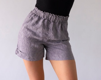 LINNEN SHORTS VROUWEN, natuurlijke linnen shorts, linnen shorts, dames linnen shorts, puur linnen brede shorts, Lenoklinen, 100% linnen, linnen shorts