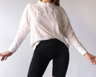 Oversized Linen Top: Long Sleeve Stonewashed Flax Shirt