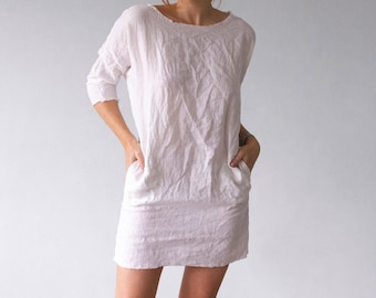 Oversized Linen Tunic Dress: Raw Edge, Pockets