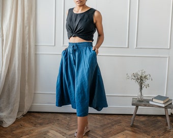 A-line skirt with pocket, elastic skirt. Linen skirt for women