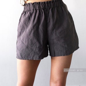 HOGE TAILLE SHORTS, zwarte shorts, linnen shorts, linnen pyjama's, linnen shorts dames, zomer linnen shorts, strandshorts, natuurlijke linnen shorts afbeelding 1