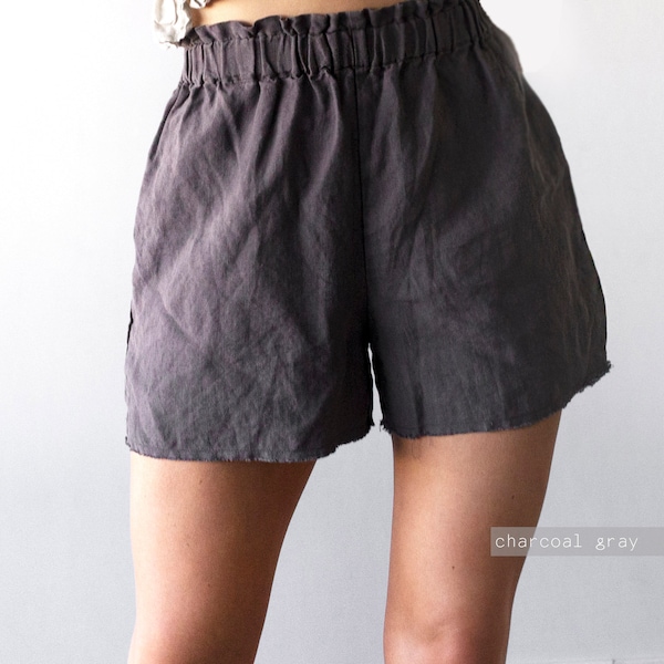 HIGH WAIST SHORTS, schwarze Shorts, Leinenshorts, Leinenpyjamas, Leinenshorts für Damen, Sommershorts aus Leinen, Strandshorts, Shorts