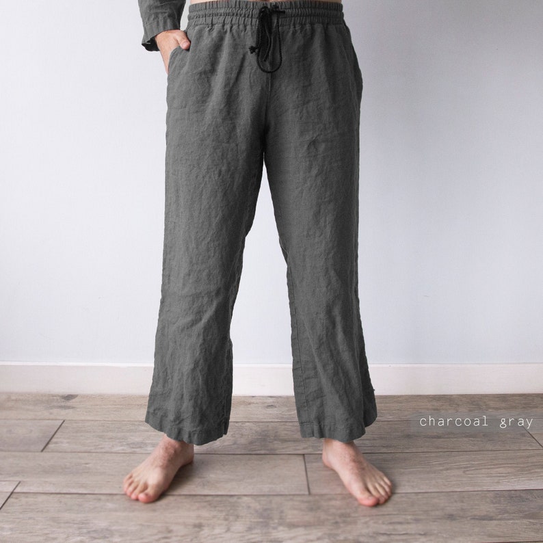 LINEN MEN'S PANTS With Tie Linen Pants Men Straight Men Etsy Canada