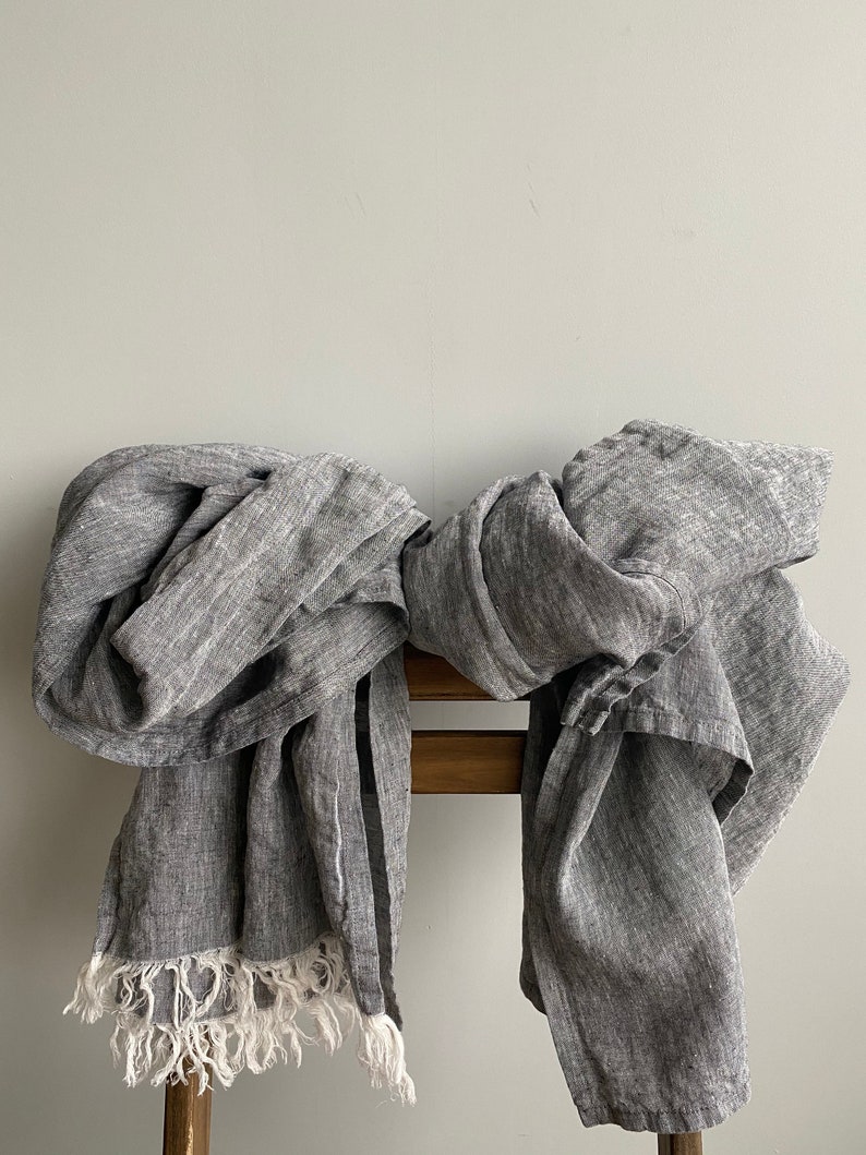 Linen Scarves in 31 colors, linen gift for her, natural lightweight linen unisex scarf, melange scarf, gray scarf, black scarf, brown scarf image 1