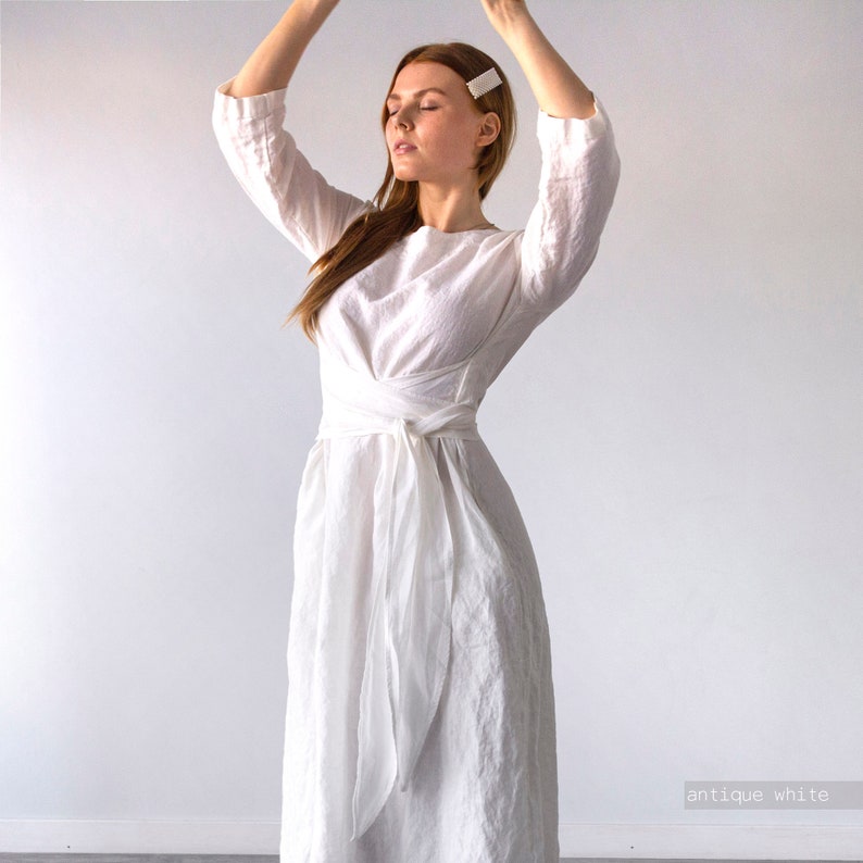 MIDI LINEN DRESS linen clothing ,plus size dress , linen summer dress , plus size linen , oversized dress , natural linen dress pure linen zdjęcie 10