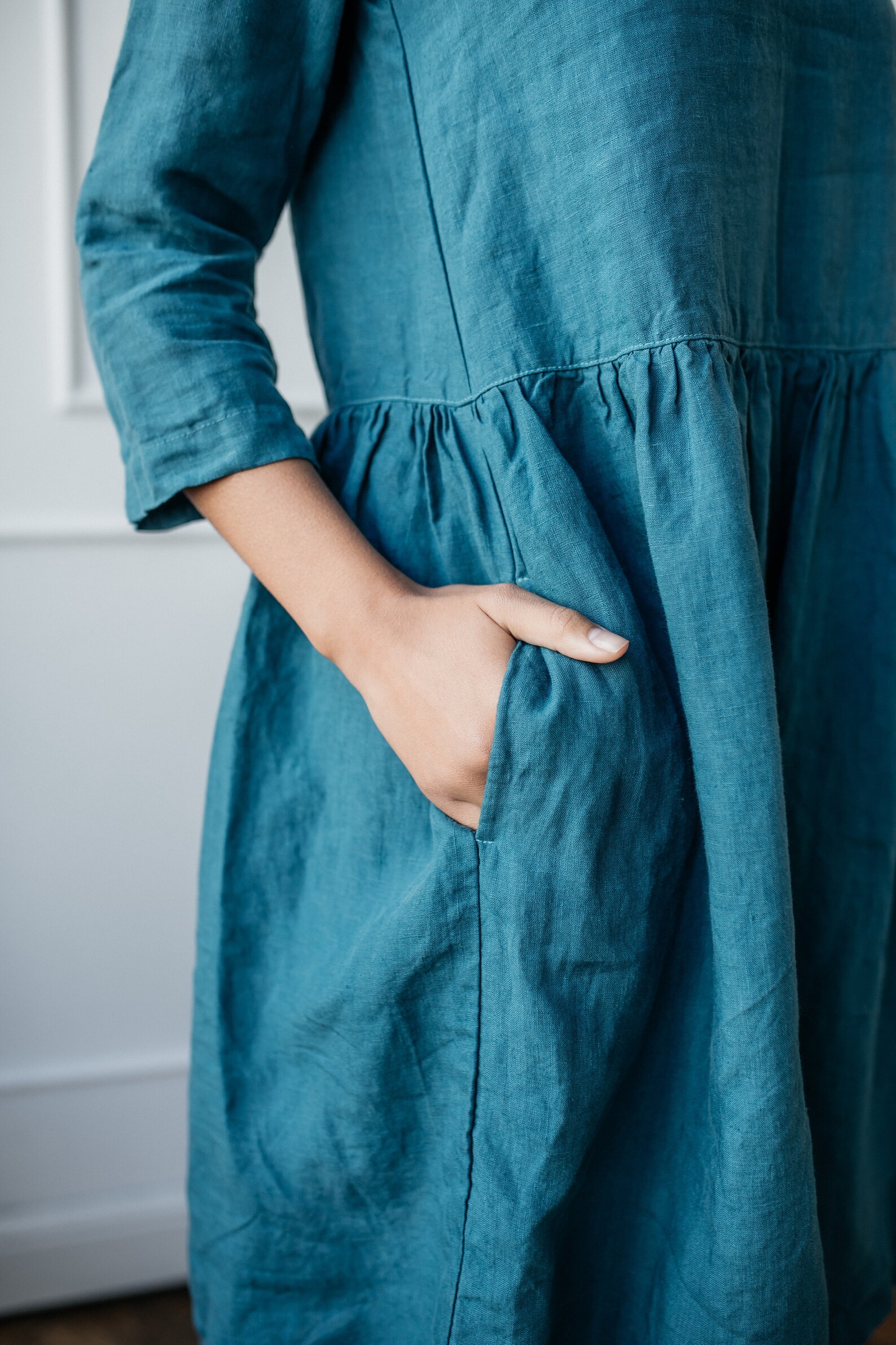 Linen Dress With Pockets Linen Loose Fit Dress Linen Midi Etsy