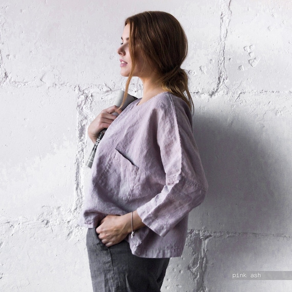 Oversized Linen Top: Women's Relaxed Fit with Pocket