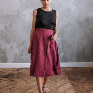 Wrap Skirt Linen with ties. Mid-calf length. Purple skirt, black skirt, green skirt, many colors are available image 2