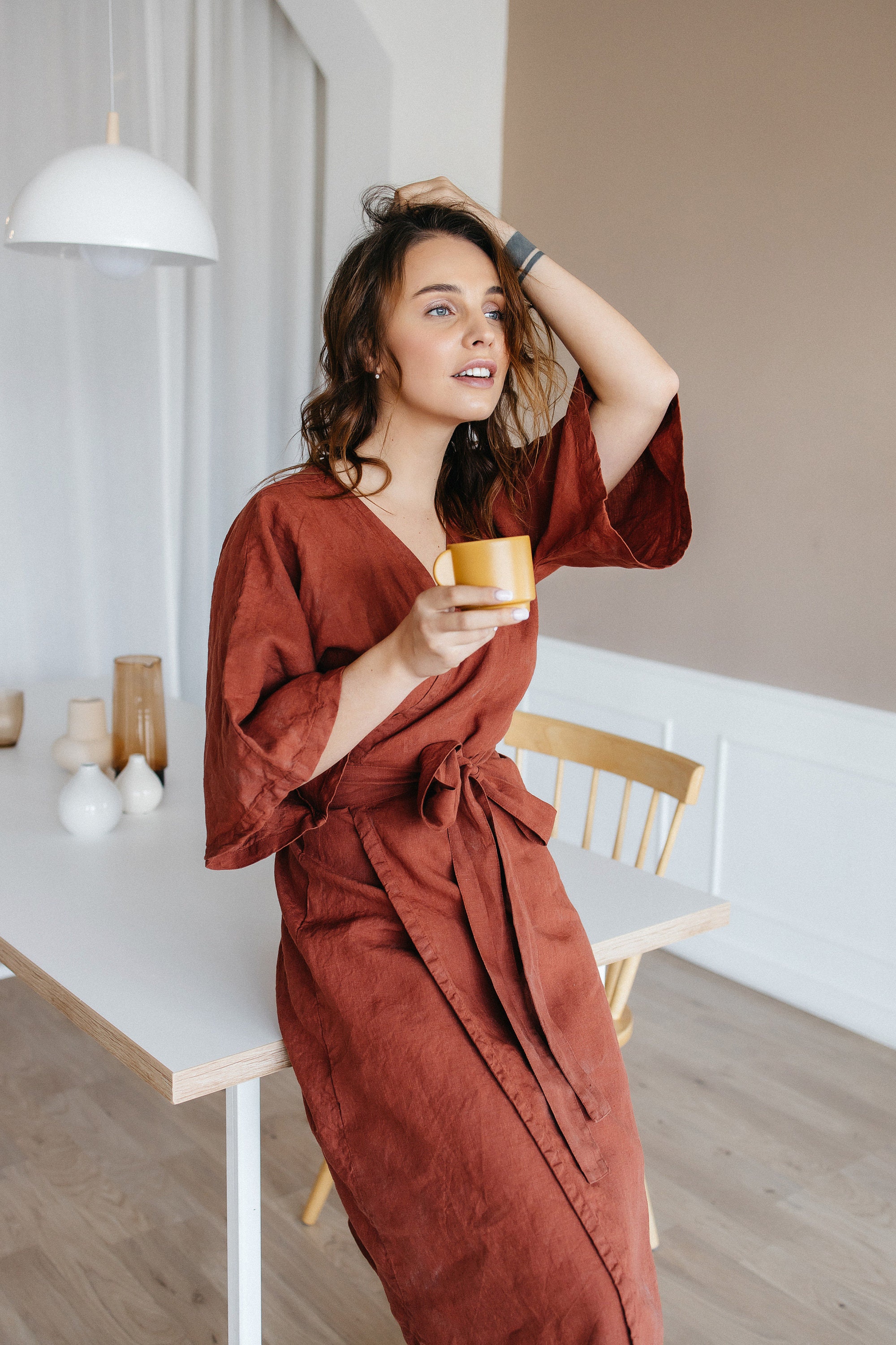 ワンピース alexia stam/linen v-neck dress brown alexia stam/linen v-neck dress brown
