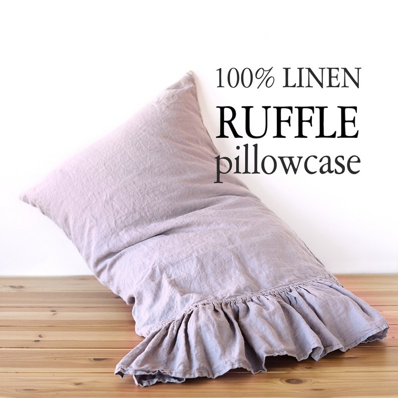 Pillow case color Black 100/% Linen RUFFLE PILLOW SHAM Cover Queen King