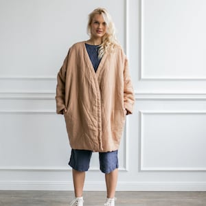 Linen fall coat linen coat with pockets linen coat with belt spring coat for women linen loose coat coat oversize image 4