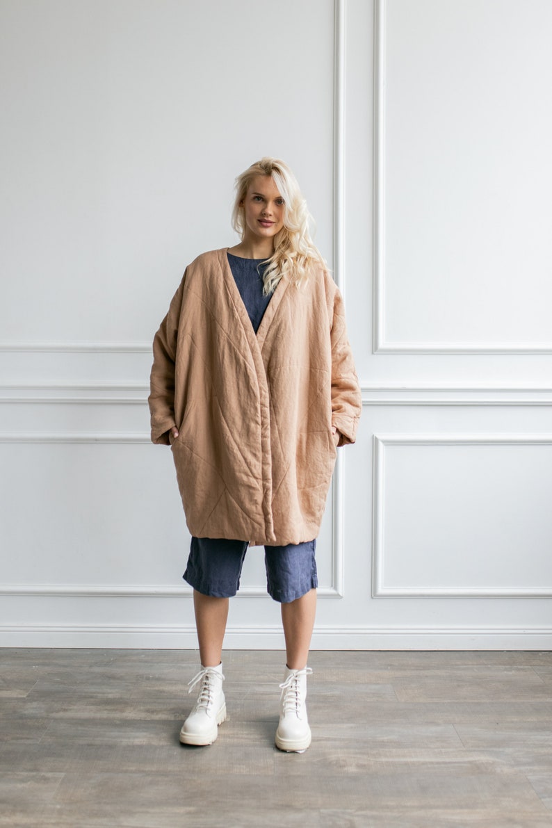 Linen fall coat linen coat with pockets linen coat with belt spring coat for women linen loose coat coat oversize image 4