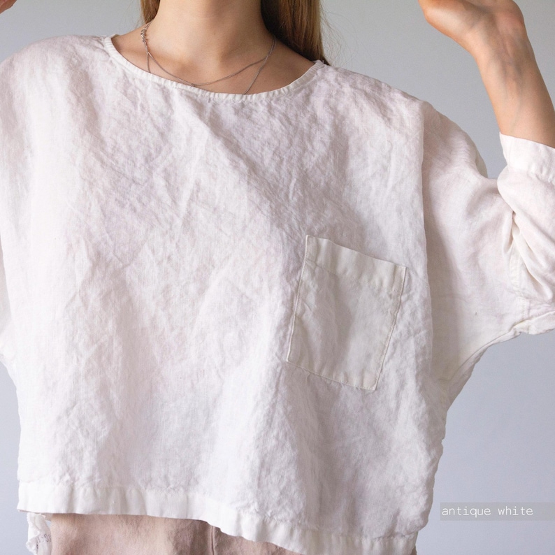 Oversized Linen Top: Women's Relaxed Fit with Pocket image 4