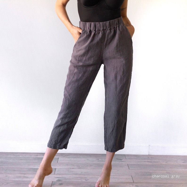 TROUSERS, regular pants, linen pants, wide leg pants, pajama pants, plus size high rise pants women, straight pants, linen for women, Len.Ok imagem 9