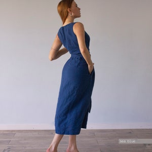 SLEVELESS DRESS 100% linen with wide belt, linen summer dress , natural linen dress, casual dress, Lenoklinen image 8