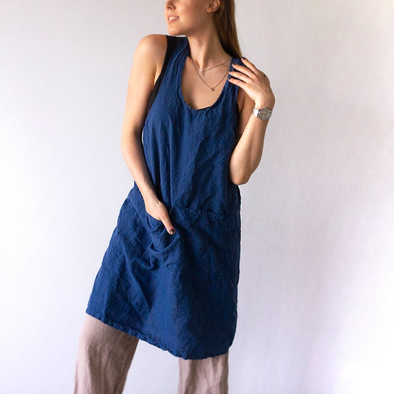 LINEN APRON PINAFORE Washed Linen Apron for Cooking Gardening - Etsy