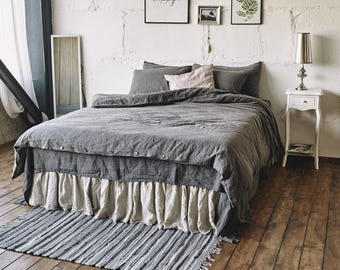 Handmade Linen Duvet Cover: Queen Size, Coconut Buttons