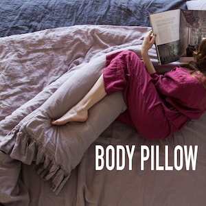 Pillow cover organic linen, body pillow case, pink rose pillow cover, linen pillow shams, custom pillow case