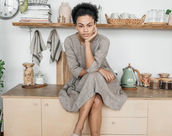Linen Skater Dress: Knee Length Circle Dress with Pockets
