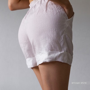 SHORT avec poches, short en lin, short pour femme, short grande taille, short ample, short surdimensionné, short taille haute, bas grande taille image 7