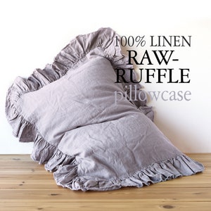 RUFFLED PILLOW SHAM with 4&quot; ruffle raw edge / body pillow cover / bodypillow/ Standard Queen King Medium Small Deco Lumbar Boudoir hand
