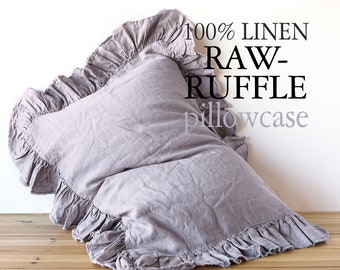 RUFFLED PILLOW SHAM with 4" ruffle raw edge / body pillow cover / bodypillow/ Standard Queen King Medium Small Deco Lumbar Boudoir hand