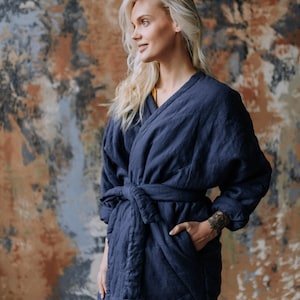Gesteppte Leinen-Winterjacke: Warmer Damenmantel mit Gürtel Bild 8