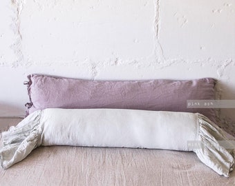 Linen Ruffle Bolster Pillow Cover: Long Round Neckroll Cushion