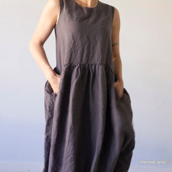lou & grey sandwashed tank midi pocket dress Beige Sleeveless Side Pocket Linen Midi Dress – PinkBlush main image 0