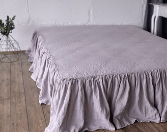 Linen BEDSKIRT Dust Ruffle Organic Stone Washed Bed Skirt Shabby Chic Look Valance Dust Ruffle for Twin CalKing Queen Full sizes