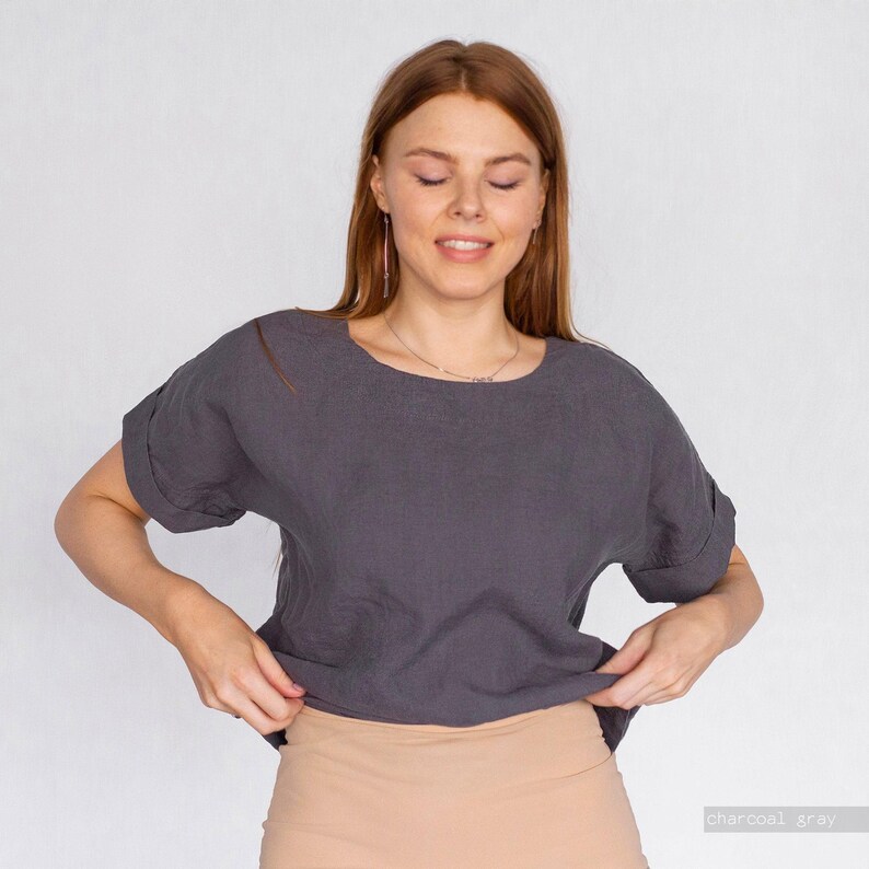 Oversized Linen Top: Short Sleeve White Shirt image 8