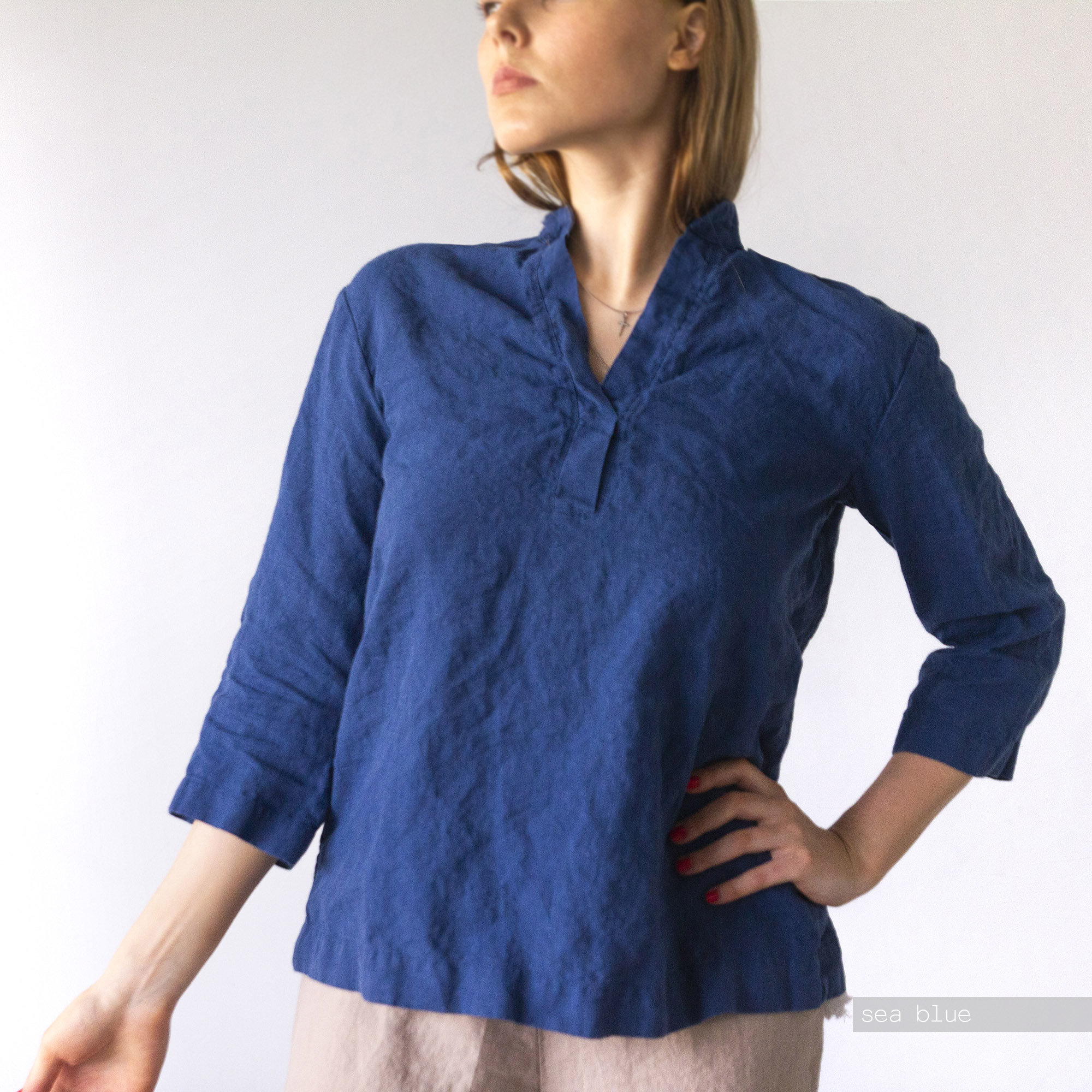 LINEN Shirt LOOSE Tunic , Collar Shirt Oversize Stone Washed