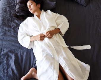 Handmade 100% Linen Robe: Long Stonewashed Bathrobe