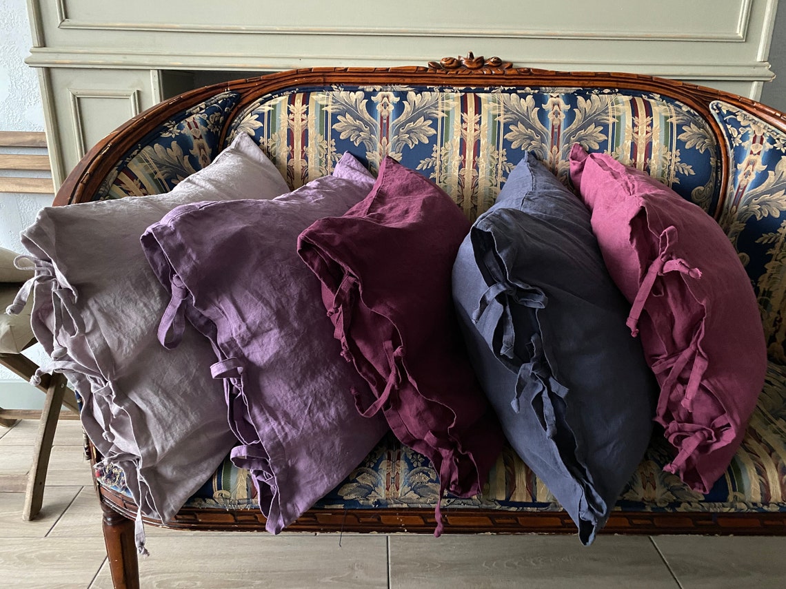 Linen PILLOW CASE With Ties Pillow Cases 16x16 Pillow Cases Etsy