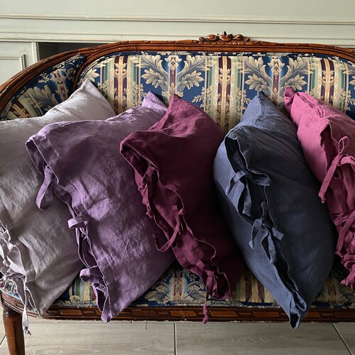 Linen PILLOW CASE With Ties Pillow Cases 16x16 Pillow Cases Etsy