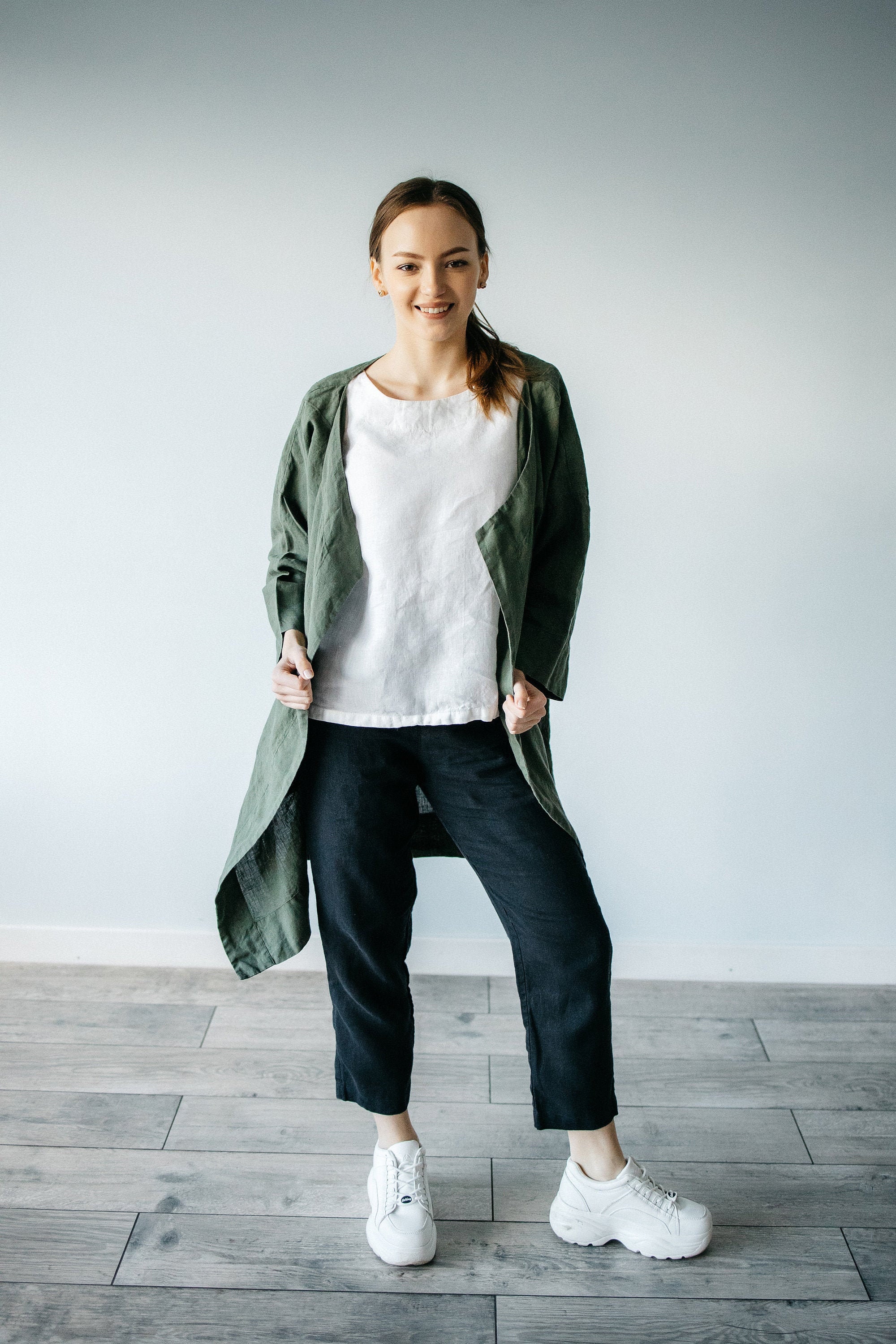 送料無料 通販 激安 JACKET SUMMER LINEN in Women for Jacket Oversized Green, Clothing