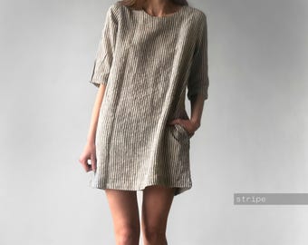 LEINENKLEID, Sommerkleid, Leinenbekleidung, Leinentunika Mini Plus Size Kleid, Leinensommerkleid, Leinentunika Kleid, weißes Leinenkleid