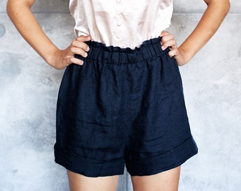 SHORTS MIT HOHER taille  Shorts mit hoher Taille, Shorts mit hoher Taille, Shorts aus Leinen für Damen, Shorts aus Sommerleinen