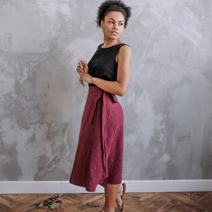 Wrap Skirt Linen with ties. Mid-calf length. Purple skirt, black skirt, green skirt, many colors are available image 5