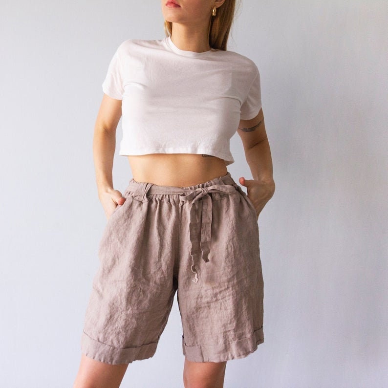 LINEN SHORTS WOMEN, natural linen shorts, linen shorts, womens linen shorts, linen shorts for men, 100% linen, linen organic clothing image 1