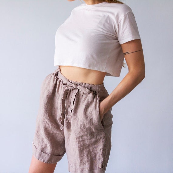 high waisted black linen shorts