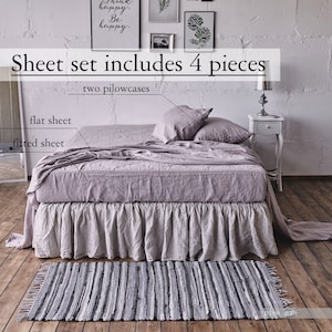 Bedding set 100% linen , 4pcs soft linen sheet set SLIP , bed sheet European bedding set Queen sheet set Double California Twin King image 4