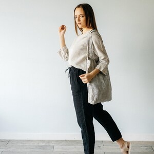 Handgjorda linnebyxor: Byxor med resår i midjan, plus size bild 9