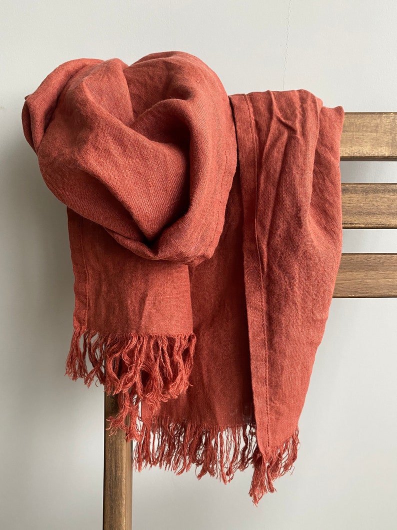 Linen Scarves in 31 colors, linen gift for her, natural lightweight linen unisex scarf, melange scarf, gray scarf, black scarf, brown scarf image 4