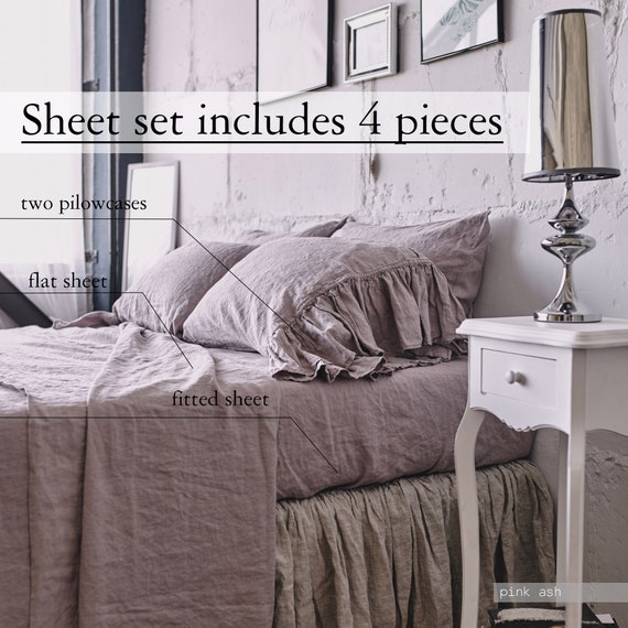 Bed SHEET SET, Linen Shabby Chic Bedding , Linen Sheet Set , Bedding Set  Queen King 100% Linen , Linen Bedding Sheet Set Stonewashed 