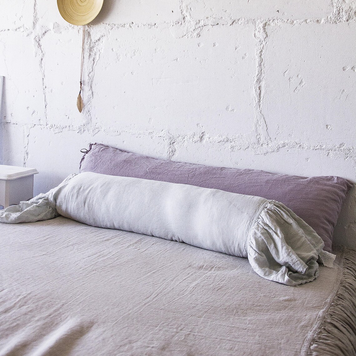 Linen Ruffle Bolster pillow cover long round cushion cover Etsy