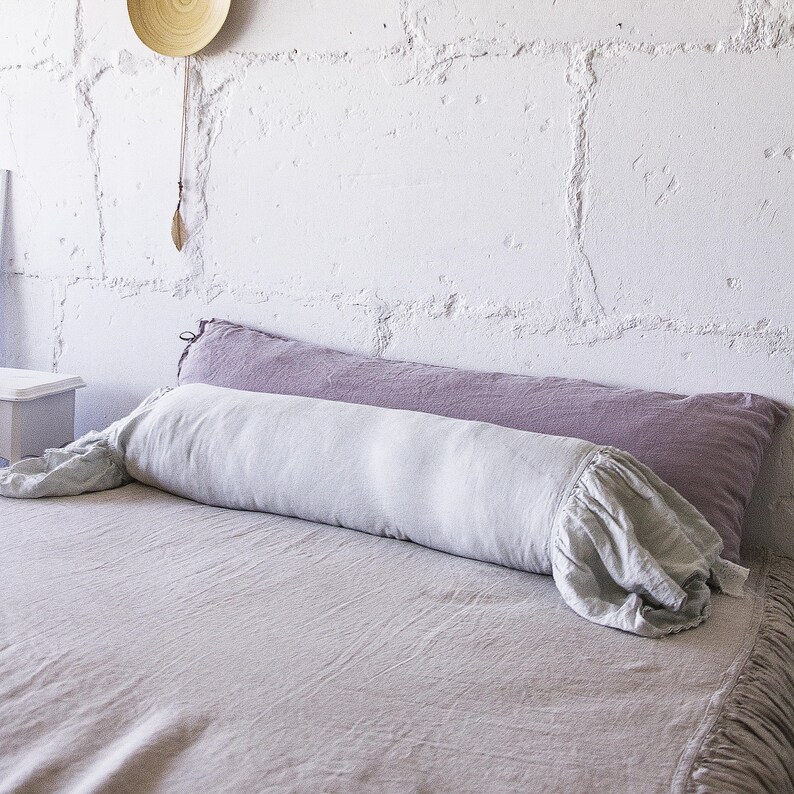 Linen Ruffle Bolster Pillow Cover Long Round Cushion Cover Etsy
