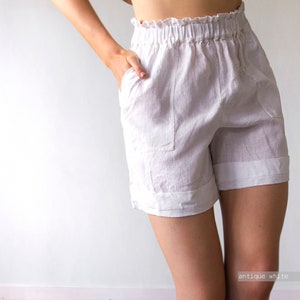 SHORT avec poches, short en lin, short pour femme, short grande taille, short ample, short surdimensionné, short taille haute, bas grande taille image 8