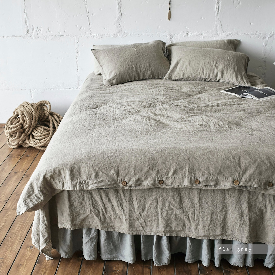 Linen DUVET COVER Queen Set Euro Sizes Pink Grey Blue Vintage Quilt and